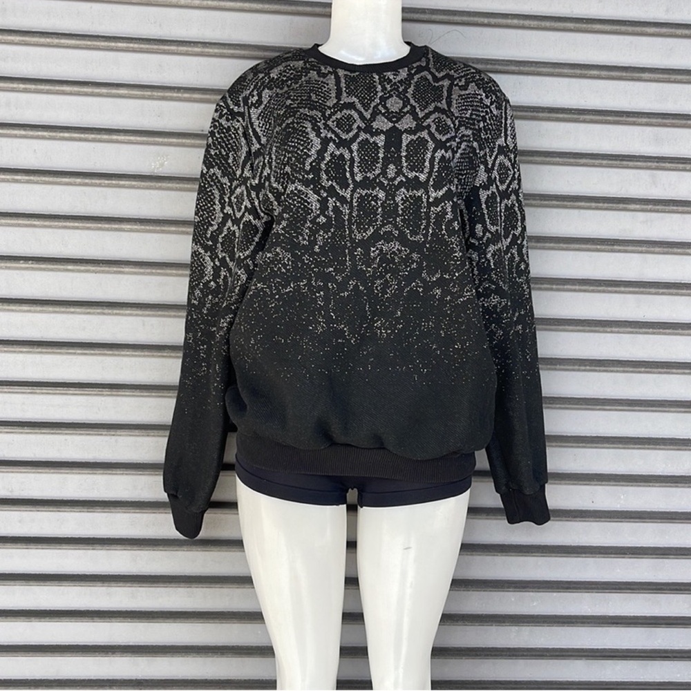 Zara Black Grey Snakeskin Gradient Print Crewneck Fleece Sweatshirt Large L